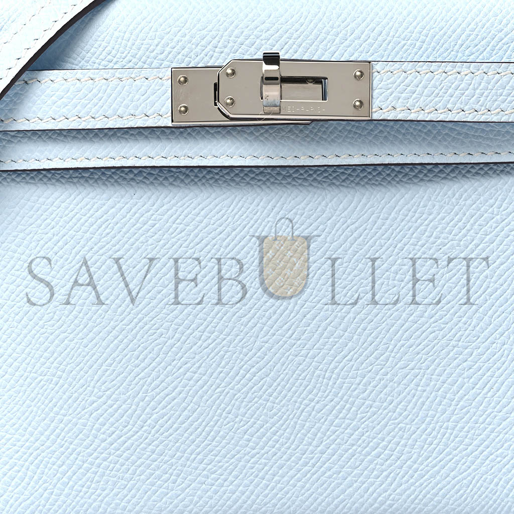 HERMÈS MASTER MINI KELLY II EPSOM HAZE BLUE SILVER BUCKLE (19*12*5.5cm) 